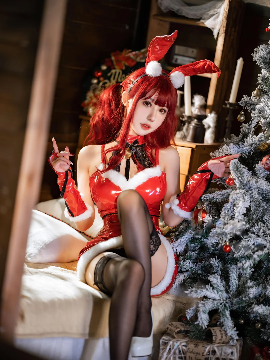 仙女月 - 红色圣诞兔 [32P-840MB] tg@simisebaisi 【丝足阁】004.webp